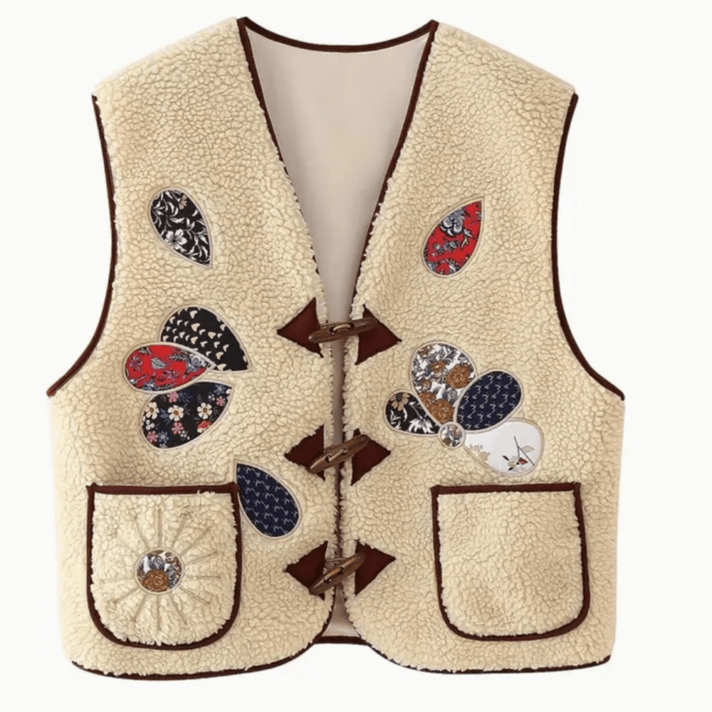 NEW! boho Faux teddy Sherpa embroidered vest - Picture 2 of 11